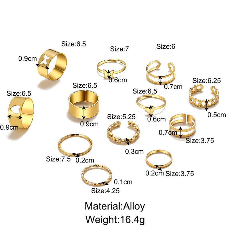 18k Gold Plated Finger Ring | Set of 12