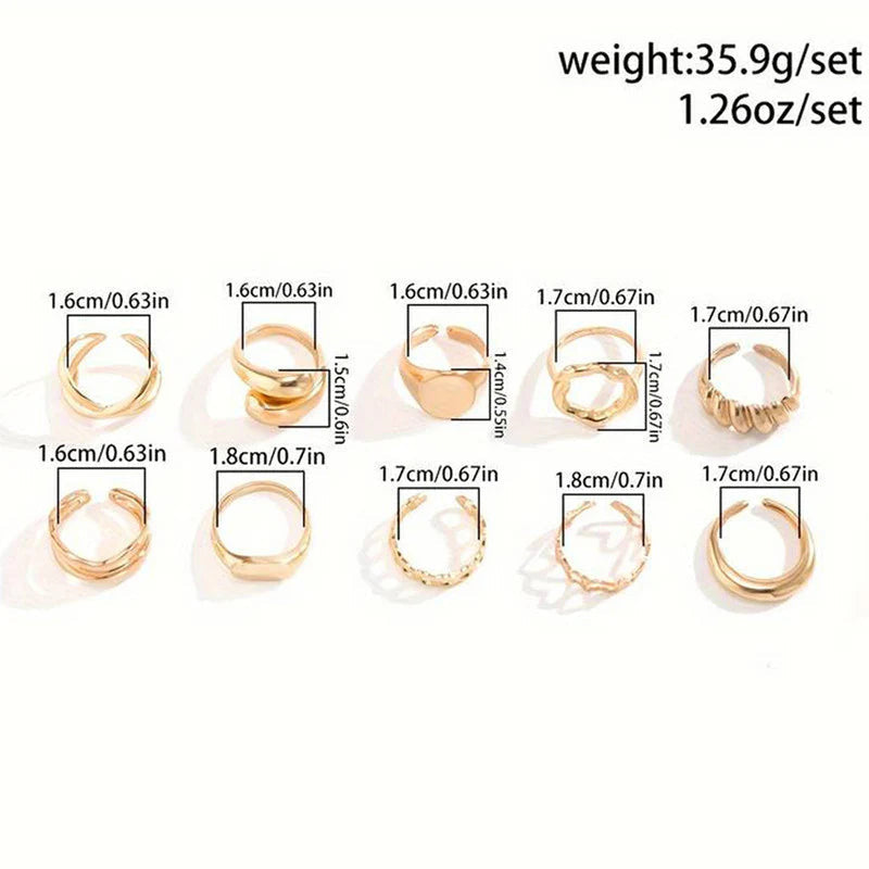 18k Gold Plated Finger Ring | Set of 10