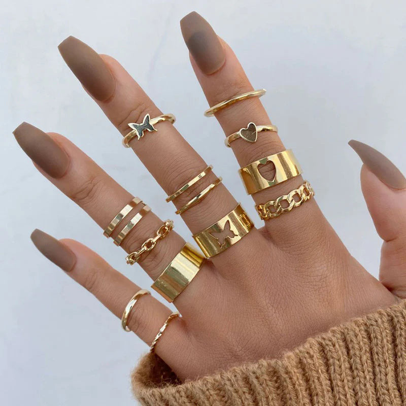 18k Gold Plated Finger Ring | Set of 12