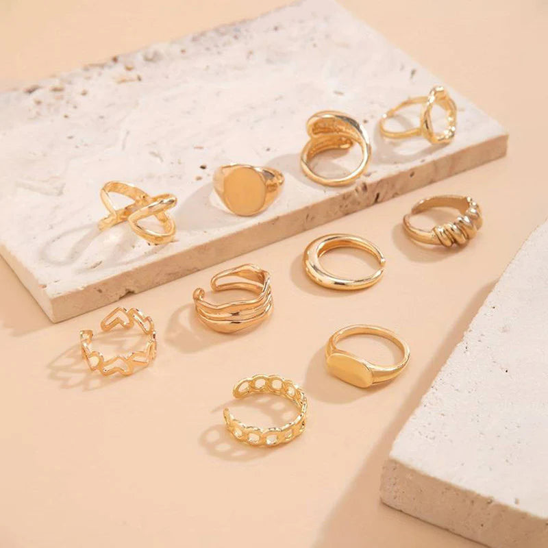 18k Gold Plated Finger Ring | Set of 10