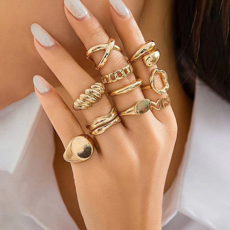 18k Gold Plated Finger Ring | Set of 10