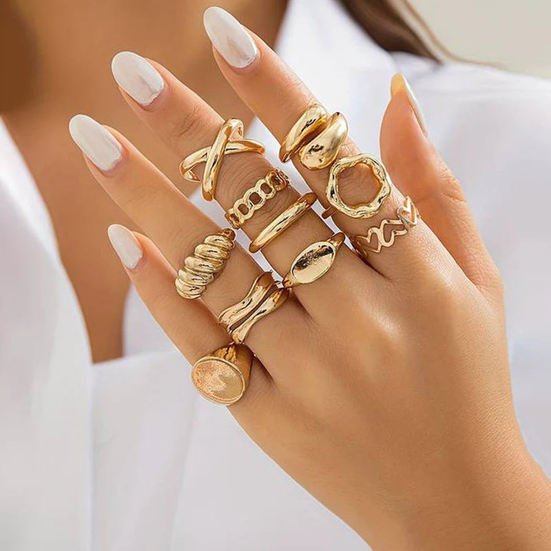 18k Gold Plated Finger Ring | Set of 10