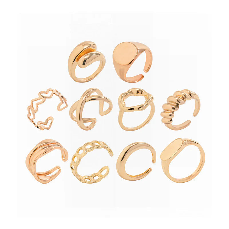 18k Gold Plated Finger Ring | Set of 10