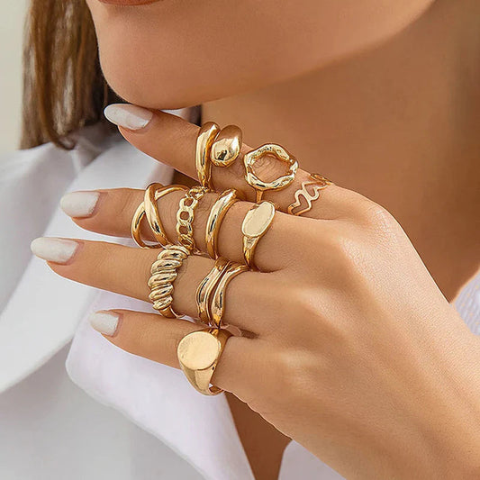 18k Gold Plated Finger Ring | Set of 10